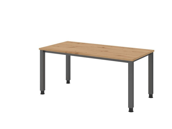 Bureau Hammerbacher QS16, 160 x 80 cm, plateau : chêne noueux, épaisseur 25 mm, structure à 4 pieds en graphite (similaire à RAL 7012), hauteur de travail 68-83,5 cm, VQS16/R/G