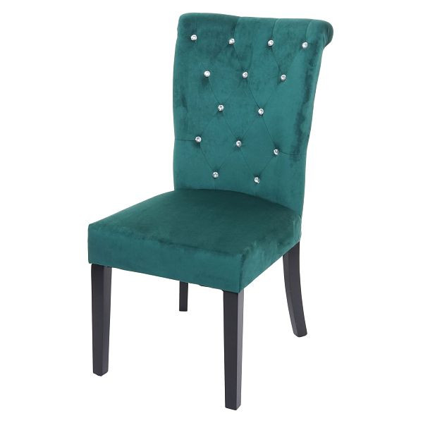 Chaise de salle à manger Mendler HWC-D22, chaise de cuisine, velours clouté, vert foncé, pieds noirs, 74564