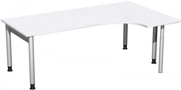 Bureau PC geramöbel droit, réglable en hauteur, 2000x1200x680-820, blanc/argent, N-657317-WS