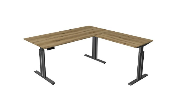 Table assis/debout Kerkmann L 1800 x P 800 mm, avec élément rapporté 1000 x 600 mm, réglable en hauteur électriquement de 720 à 1200 mm, avec fonction mémoire, chêne, 10324855
