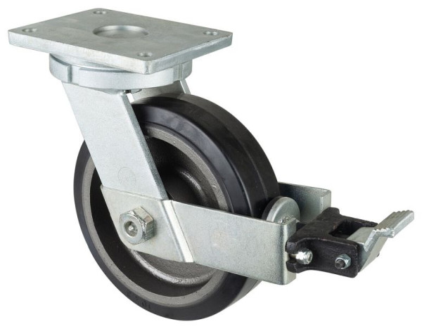 BS Rolls Roulette robuste avec roue/blocage, largeur 75 mm, Ø250 mm, jusqu'à 750 kg, bandages élastiques noirs, corps de roue coulé, roulements à billes, RR120.B81.252