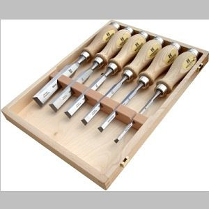 MHG burin premium à manche rond en frêne huilé, seitenfase au côté miroir dans un coffret en bois, contenu: 6,10,12,16,20,26 mm, taille: 6 pièces, P70003.06