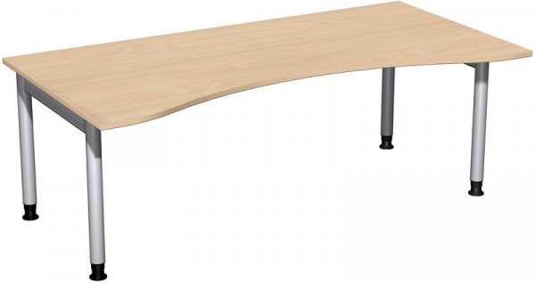 geramöbel Bureau ergonomique, réglable en hauteur, 2000x1000x680-820, hêtre/argent, N-657338-BS