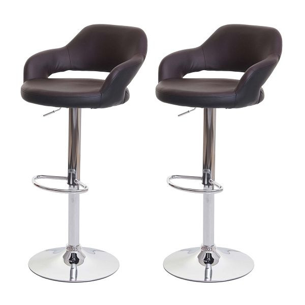 Mendler ensemble de 2 tabourets de bar HWC-F16, tabouret de bar tabouret de bar tabouret pivotant, avec dossier simili cuir, marron-noir, 75722