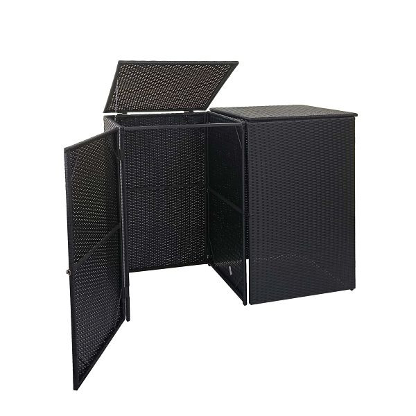 Mendler HWC-E25 Habillage poubelle 2 roues, poubelle, couvercle poubelle, rotin poly 2x120l, noir, 65257