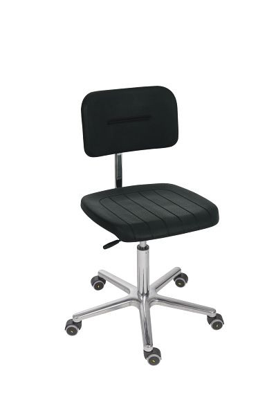 Chaise de travail Lotz ESD, DIN EN 61340-5-1, assise/dossier en PU, noir, hauteur d'assise 495 - 685 mm, piètement en aluminium, roulettes, 6644.11a