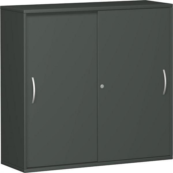 armoire à portes coulissantes geramöbel avec panneau central, 4 étagères décoratives, verrouillable, 1200x425x1152, graphite/graphite, N-10S312-GG