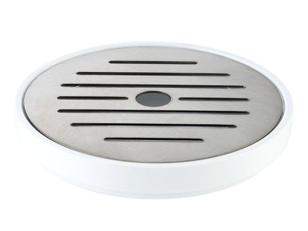 Bac collecteur APS, 2 parties, Ø 9,5 cm, hauteur : 1,5 cm, mélamine, blanc, grille inox, 10851