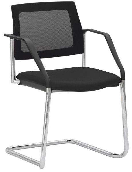 Mayer Sitzmöbel chaise empilable, structure luge chromée, dossier en résille, accoudoirs inclus, noir, 2519_F1_A_30617
