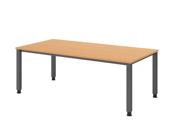 Bureau Hammerbacher QS2E, 200 x 100 cm, plateau : hêtre, épaisseur 25 mm, structure à 4 pieds en graphite (similaire à RAL 7012), hauteur de travail 68-83,5 cm, VQS2E/6/G