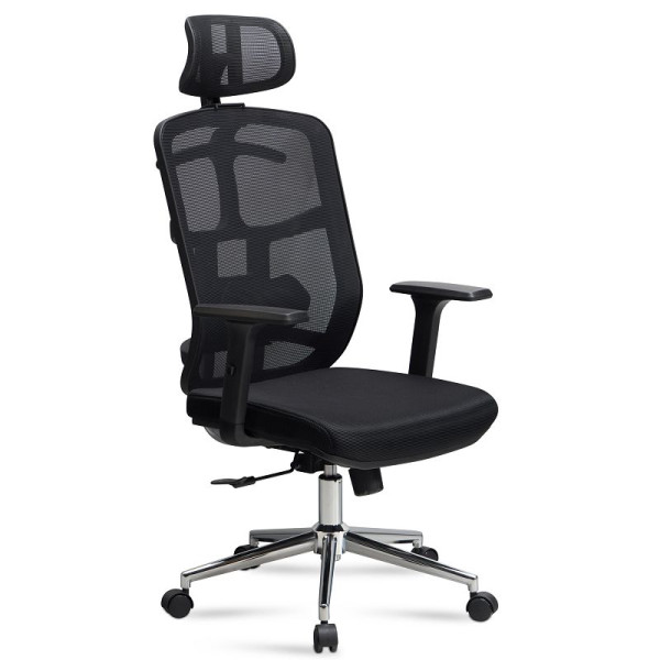 Chaise de bureau Amstyle housse en maille noire, jusqu'à 120 kg avec appui-tête, réglable en hauteur avec support lombaire, ergonomique avec fonction bascule, SPM1.450
