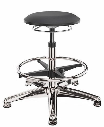 Tabouret de travail Dauphin recouvert de noir, piètement en aluminium, patins, anneau de pied, 266960
