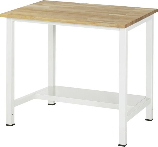 Table de travail RAU série 900, L1000 x P800 x H825 mm, plan de travail en hêtre massif, épaisseur 25 mm, avec étagère en bas, profondeur 320 mm, 03-900-3-B25-10.12