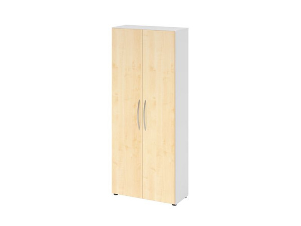 Armoire Hammerbacher 4100 BM, 5 OH, couleur du corps : blanc / couleur de la façade : érable, 80 x 34,6 x 188 cm (LxPxH), angle d'ouverture 110°, poignée courbée BM, V4100/W/3/BM