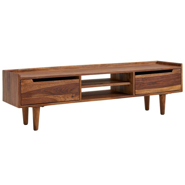 Wohnling lowboard sheesham bois massif 145x43x35 cm Commode TV avec deux portes, meuble TV design haut, table TV meuble TV moderne, WL6.553