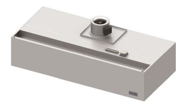 Hotte murale Stalgast "Expert Line", forme caisson 1300 mm x 1200 mm avec ventilateur tubulaire, commande et filtre cyclone/labyrinthe LC2 type A, WH131222