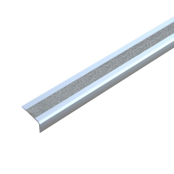 Pantalon de farine profilé de bord d'escalier antidérapant en aluminium avec revêtement antidérapant m2, GlitterGrip argent 53x610x31mm, autocollant, ATM8TF1sk