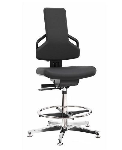 Chaise de travail Dauphin Premium, revêtement tissu noir, piètement aluminium, patins, repose-pieds, 266-916