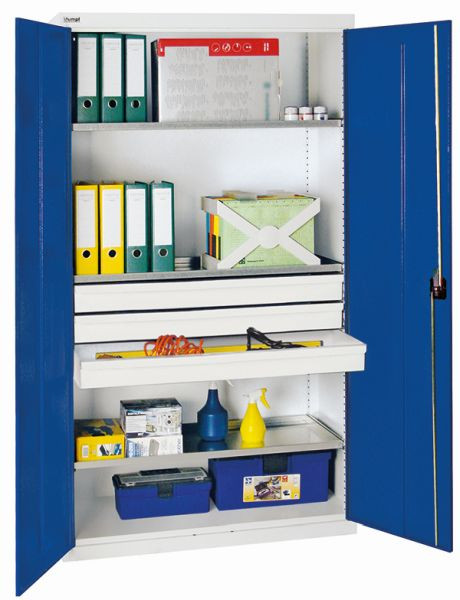 armoire à outils et matériaux contondants série 2000, 7035/5010, 3 grands tiroirs, 4 étagères, 2008274