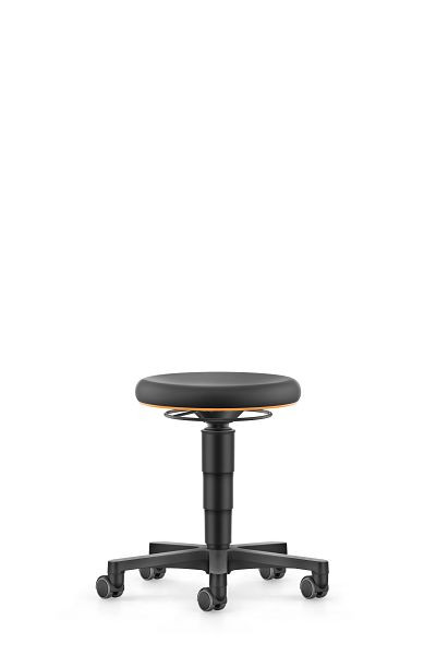 bimos Tabouret polyvalent à roulettes, PU noir, hauteur d'assise 450-650 mm, anneau de couleur orange, 9463-2000-3279
