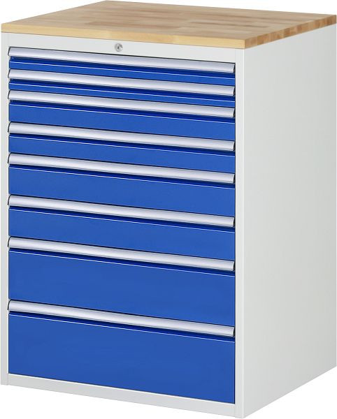 Armoire à tiroirs RAU série 7000, L770 x P650 x H1035 mm, plan de travail en hêtre massif, tiroirs : 2xH60, 2xH90, 2xH120, 1xH180, 1xH210 mm, 13-XL7.11A-B.11