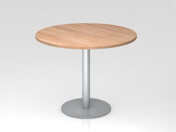 Table de réunion Hammerbacher 100cm ronde noyer/argent, structure argentée, VSTF10/N/S