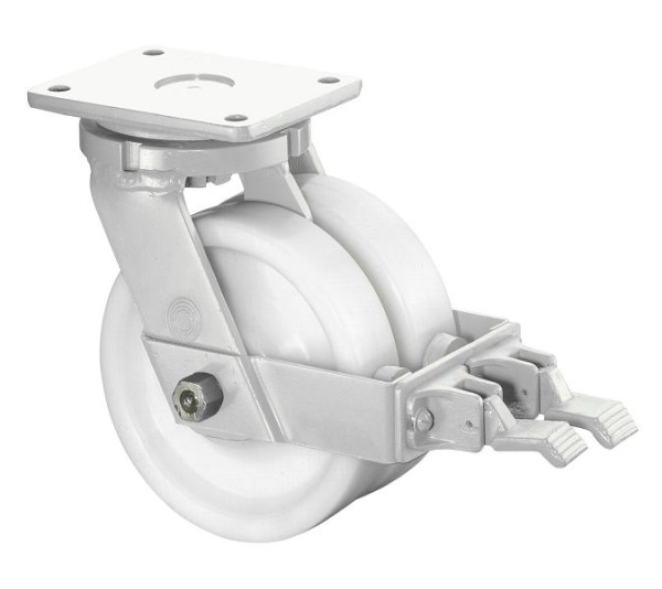 Roulettes BS Roulette double robuste avec roue/blocage, largeur 2x60 mm, Ø250 mm, jusqu'à 2000 kg, bande de roulement/corps de roue plastique, roulement à billes, S120.B15.251