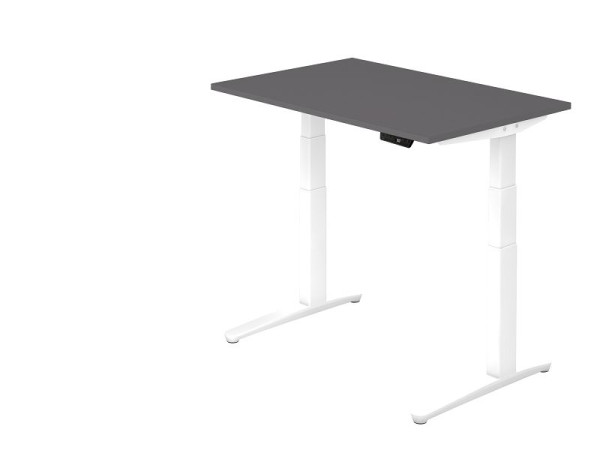 Bureau assis-debout électrique Hammerbacher 120x80cm graphite/blanc, forme rectangulaire, VXBHM12/G/WW