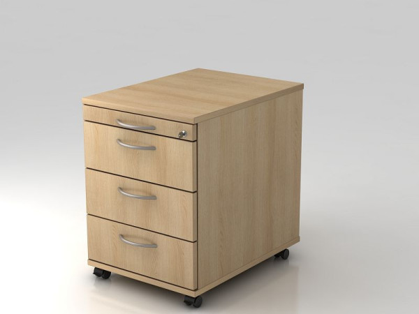 Conteneur roulant Hammerbacher 58cm, 3 tiroirs, poignée à serrure chêne, 42,8x58x59 cm, 1/3/3/3 HE, VAC30/E/E/BM