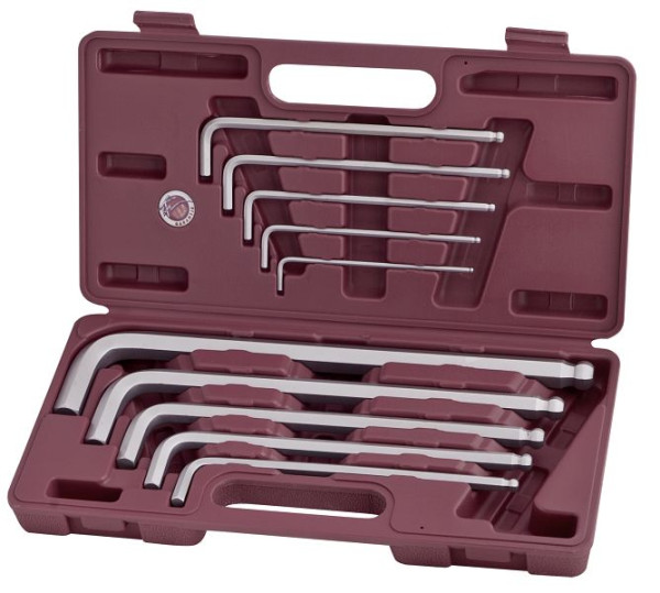 Coffret de clé coudée à tête sphérique Kraftwerk pour vis à six pans creux, extra longue, polie et chromée mate, 10 pièces, 3606