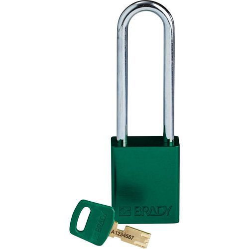 Cadenas Brady SafeKey, aluminium transparent, hauteur de l'anse 76,20 mm, vert, 312000