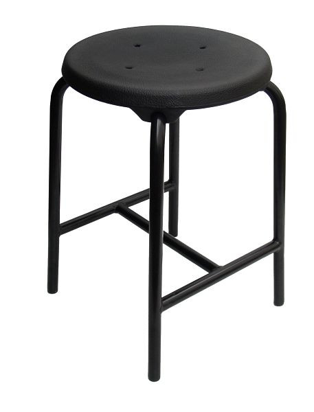 Lotz Tabouret à jambe de force en H, assise PU noir ø 350mm, hauteur d'assise 550mm, structure en tube d'acier avec repose-pieds supplémentaires, couleur de la structure noire, 3155.01