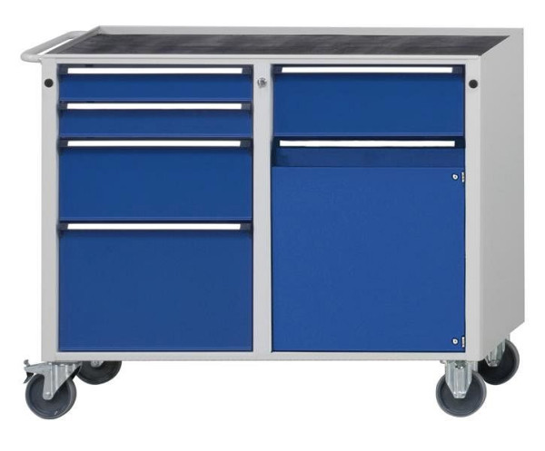 Chariot d'atelier ANKE; 1090x615x930mm; Baignoire avec tapis antidérapant; Logement en 2 parties; A gauche 4 tiroirs 90, 90, 180, 360 mm; Droit 1 tiroir 180 mm, 460.202