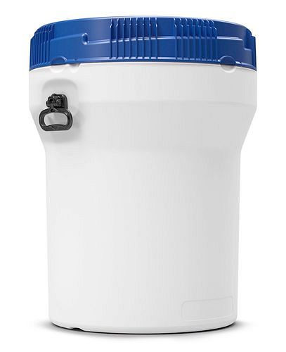 Fût à col large DENIOS en PE, 120 litres, avec couvercle, blanc/bleu, emboîtable, homologation UN, 265-666