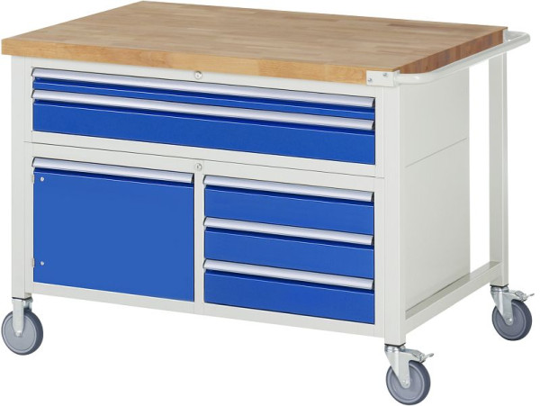 Etabli mobile RAU série 8000, conteneur triple fond (5x tiroir, 1x porte battante), 1250x920x900 mm, 05-8922A2-129B4S.11