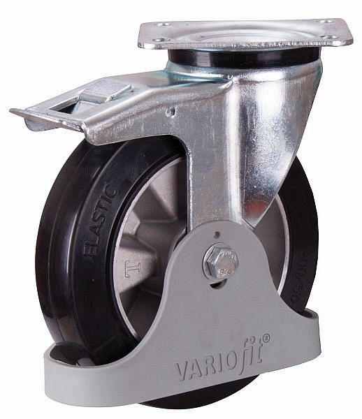 Rouleau de frein VARIOfit, caoutchouc plein élastique, 125 x 40 mm, noir, sur jante en aluminium moulé sous pression, dpg-125.007