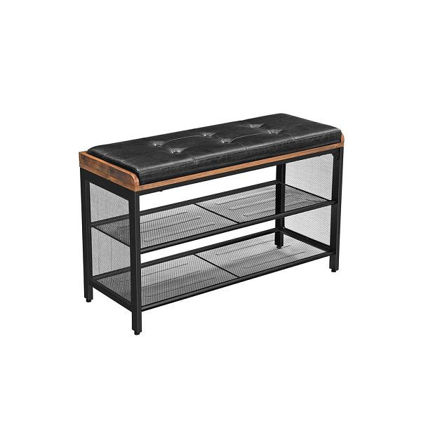 VASAGLE Banc à chaussures rembourré avec 2 étagères grillagées, LBS75X