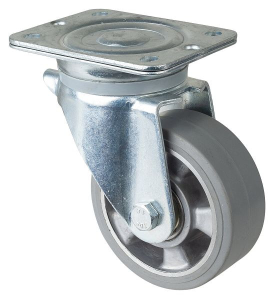 Roulette robuste BS Wheels, largeur de roue 50 mm, Ø roue 125 mm, capacité de charge 220 kg, bandages élastiques gris, corps de roue en aluminium, roulements à billes, N100.B83.125