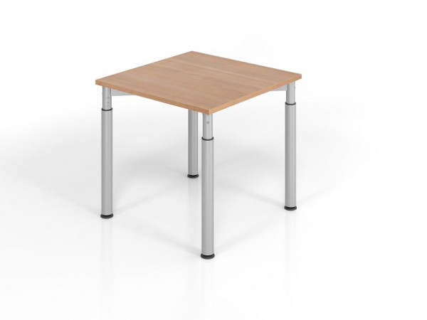 Bureau Hammerbacher YS08, 80 x 80 cm, plateau : noyer, épaisseur 25 mm, chant épais en ABS, forme rectangulaire, argent, VYS08/N/S