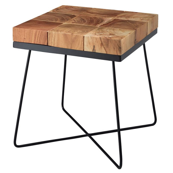 Wohnling table d'appoint ZARI 45 x 45 x 51 cm en bois d'acacia massif avec structure en métal, WL5.301