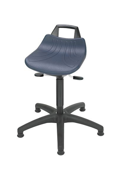Lotz Aide à la verticalisation "Extrêmement confortable", siège en PU bleu, ressort à gaz de sécurité, hauteur d'assise 490-680mm, base en plastique noir, patins, 3662.01
