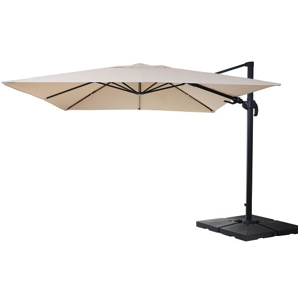 Mendler gastronomy parapluie feu tricolore HWC-A96, 3x4m (Ø5m) pivotant, polyester/aluminium 26kg, crème avec support, rotatif, 153395+35661+122472