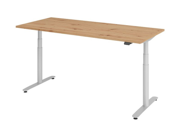 Hammerbacher bureau assis-debout électrique 180x80cm chêne noueux/argent, VXDLR19/R/S