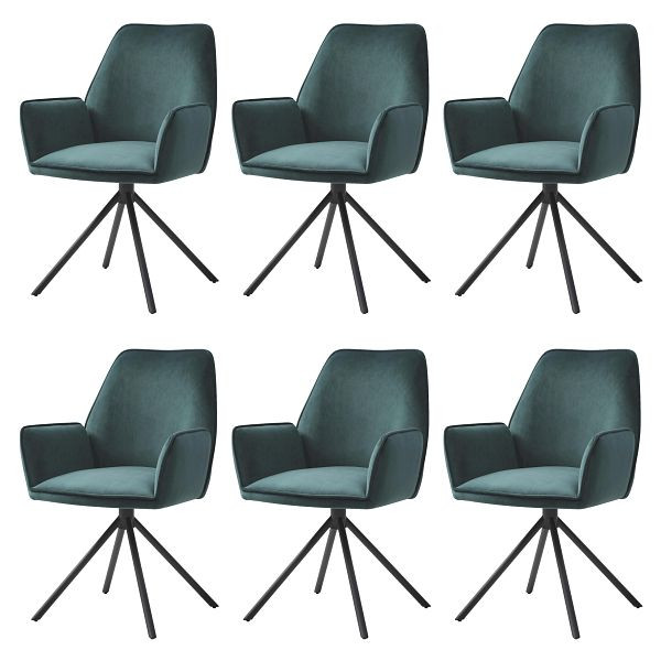 Mendler Ensemble de 6 chaises de salle à manger HWC-G67, accoudoir de chaise de cuisine, position automatique pivotante, velours, vert, pieds noirs, 6x75729