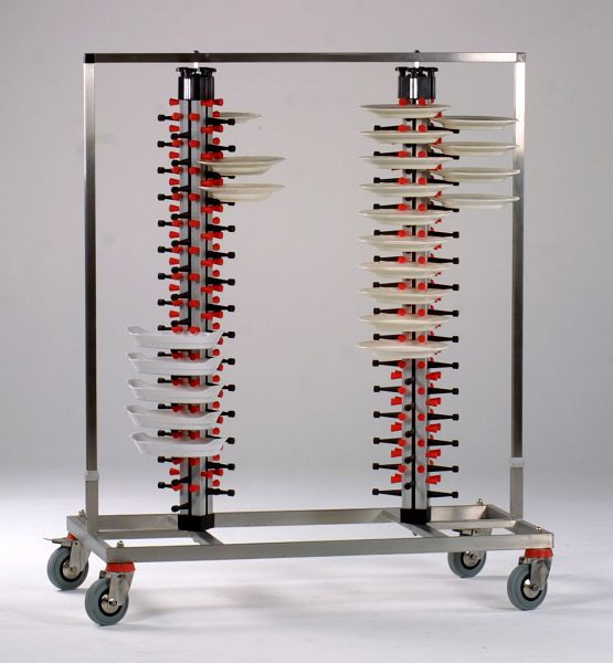 Chariot à assiettes mobile ADE PM120DUO, avec 2 colonnes de 60 assiettes chacune pour un total de 120 assiettes avec cadre rigide, 4627