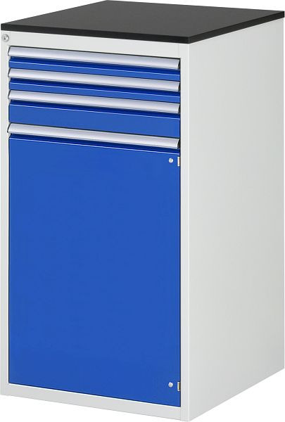 Armoire à tiroirs RAU série 7000, L580xP650xH1030mm, tiroirs : 2xH60, 1xH90mm, porte battante H720mm, plan de travail mélaminé résineux, 03-L7.13AR-M.11