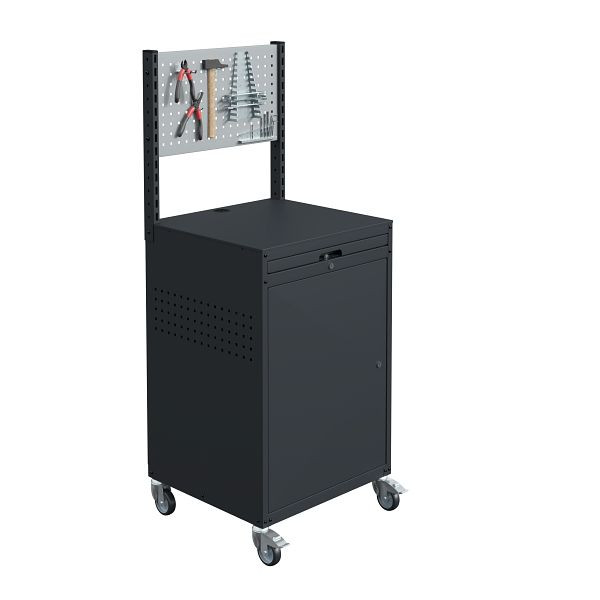 SOFAME meuble mobile MODULINFO L695 x P 660 x H 1005 mm avec plaque perforée, gris anthracite RAL 7016, W040010036GAGC