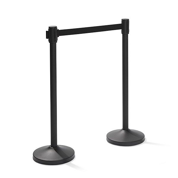 Poteau de barrière VEBA Noir avec ceinture noire, longueur de barrière 200 cm, base Ø 32cm, poteau Ø 5cm, hauteur 99 cm, 8,5 kg, 10104BL
