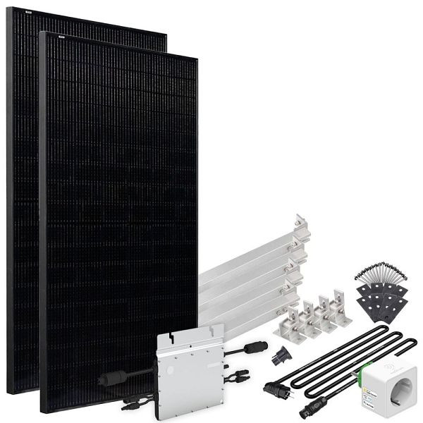 Offgridtec Solar-Direct Centrale électrique pour balcon 820 W HM-800 Prise Schuko noire complète - 10 m - Kit de montage pour toit plat avec compteur électrique, 4-01-016030-021