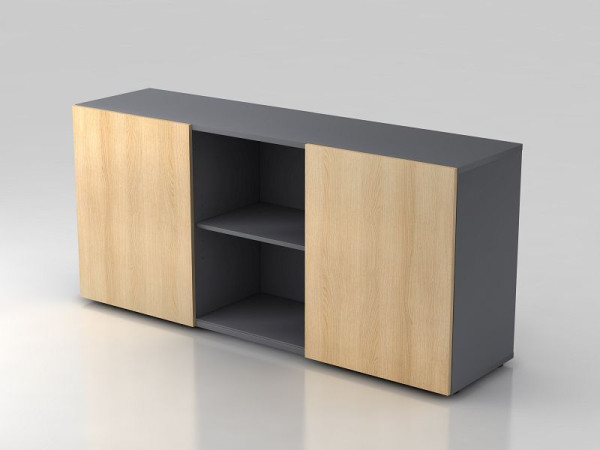 Buffet Hammerbacher 2OH avec portes coulissantes graphite/chêne, 160x42x74,8 cm (LxPxH), V1780/G/E